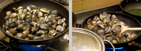 spaghetti alle vongole-cooking the clams