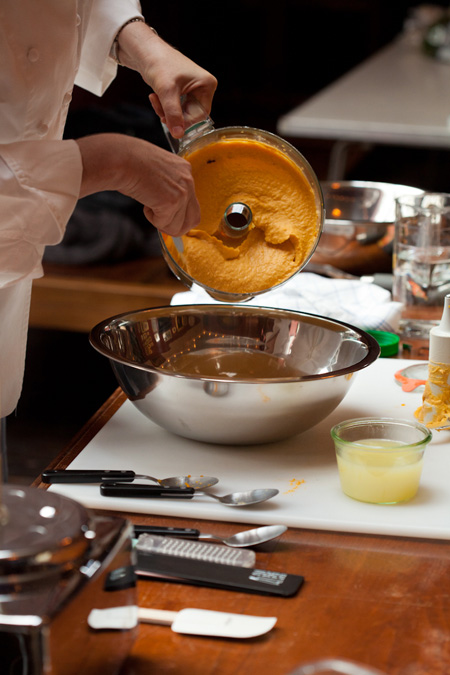 chef-in-residence-transferring pumpkin dip from blender